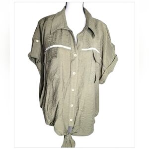 Sweet Rain Button Down Tie Blouse